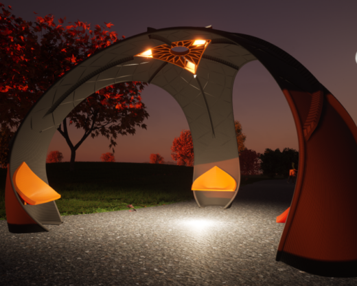 night render of a three-sided pavilion