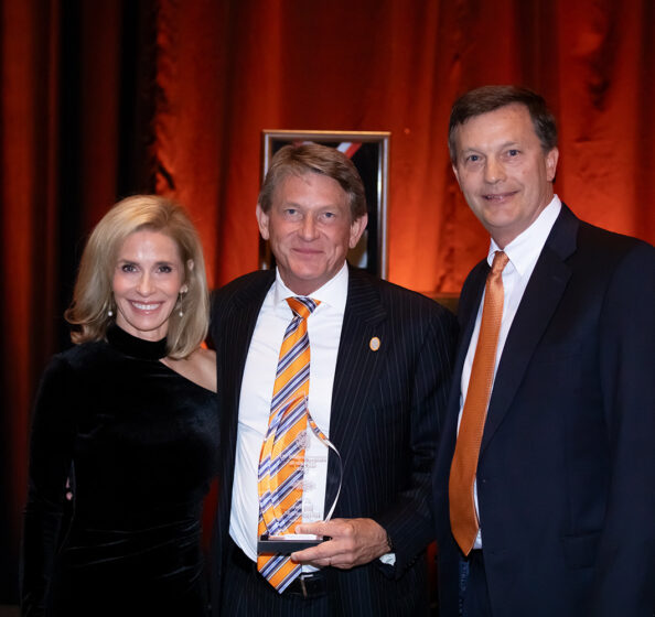 Jeff and Marla Gerber with UT System President Randy Boyd at the President's Council ninth annual showcase and awards dinner. From left to right: Marla Gerber, Randy Boyd, and Jeff Gerber.